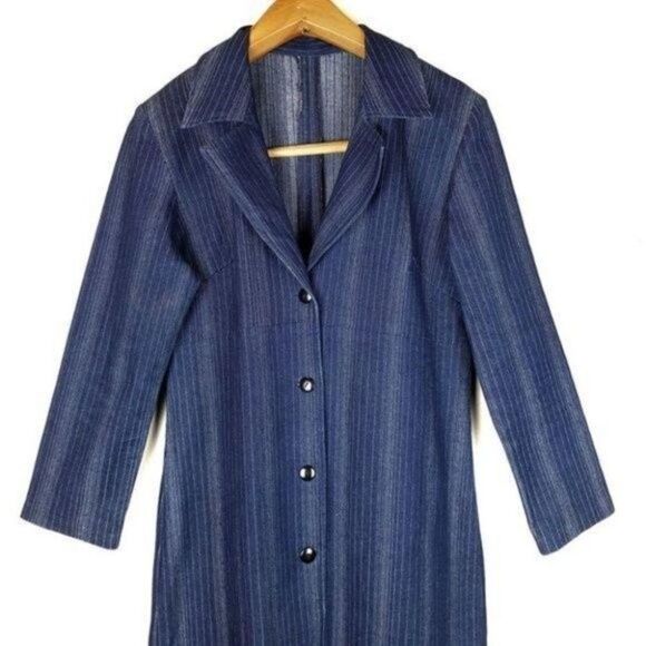 Denim Long Trench Coat Women’s – Notched Collar Casual Jean Coat - Picture 4 of 7